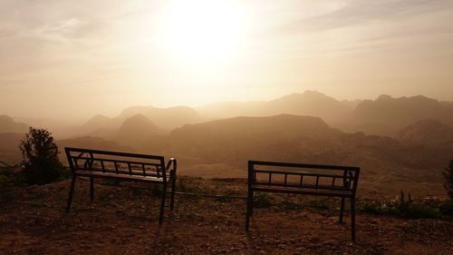 Scenic view of mountains against sky during sunset