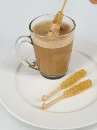 High angle view of coffee on table