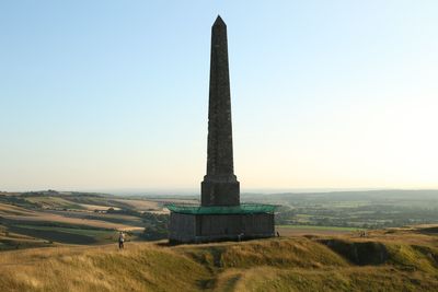 Built structure on field against clear sky