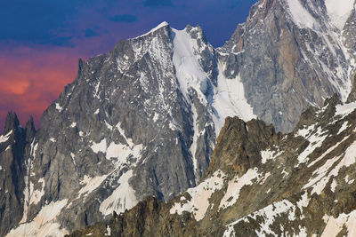 Panoramic view of hellbronner peak mont blanc at sunset