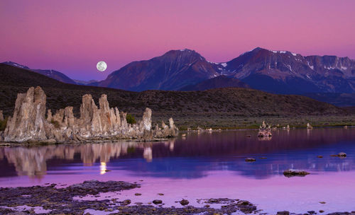 Moonrise at mono lake, california, usa