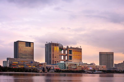 Odaiba, tokyo, kanto region, honshu, japan - cityscape at dusk of odaiba.