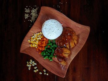 High angle view of food on table