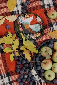 High angle view of fruits on table