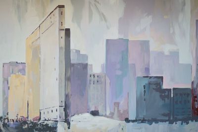 Buildings in city during winter