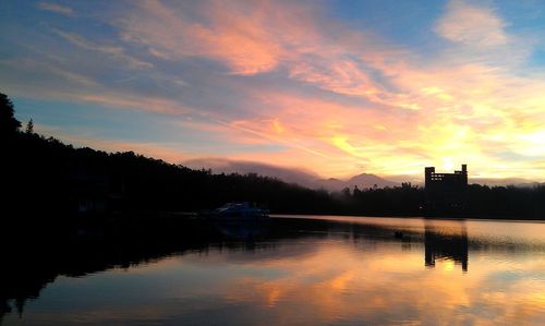 Scenic view of lake at sunset