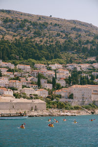 High angle view of boats in sea