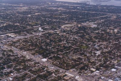 High angle view of buildings in city