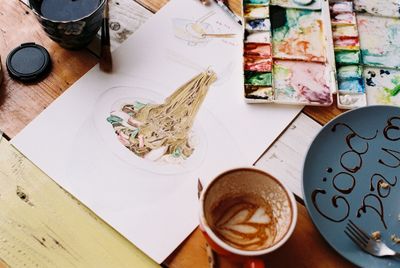 High angle view of objects on wall