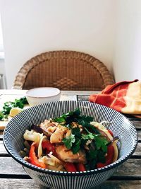 High angle view of food in plate on table