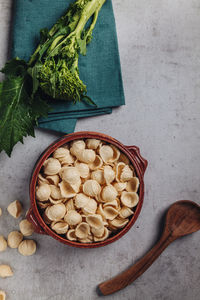 High angle view of fruits in bowl on table