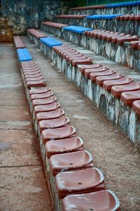 High angle view of food in row