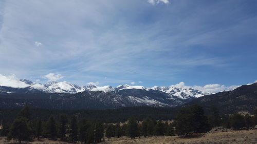 Scenic view of mountains against cloudy sky