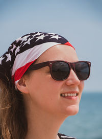 Confident girl american flag bandana. usa independence day patriotism, memorial day national pride