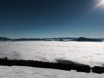 Scenic view of sea against clear sky during winter