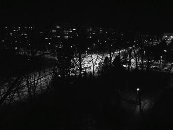 High angle view of illuminated city at night