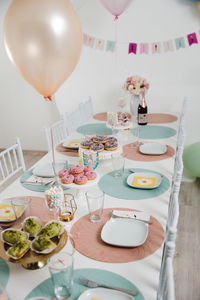 High angle view of food on table at home