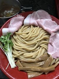 High angle view of food in plate