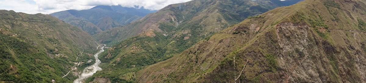 Panoramic view of landscape and mountains against sky