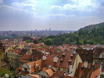 High angle view of townscape against sky