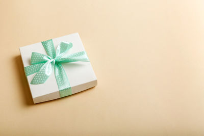 High angle view of christmas presents on table