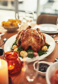 Close-up of food in plate on table