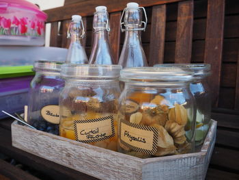 Close-up of drink in jar on table