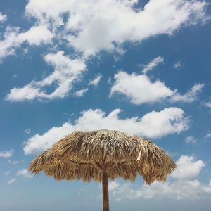 Coconut palm tree against blue sky and clouds