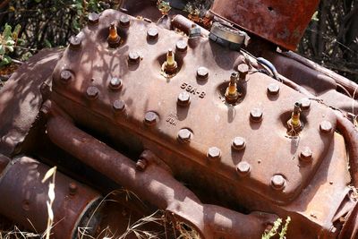 High angle view of rusty metal chain