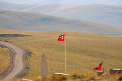 High angle view of flag on landscape