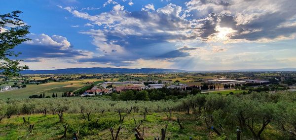 Scenic view of townscape against sky