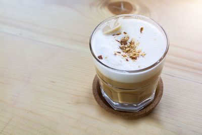 High angle view of coffee on table