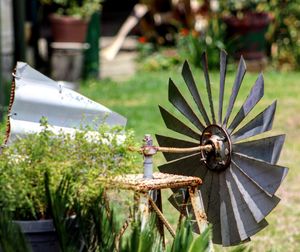 Close-up of sculpture in yard