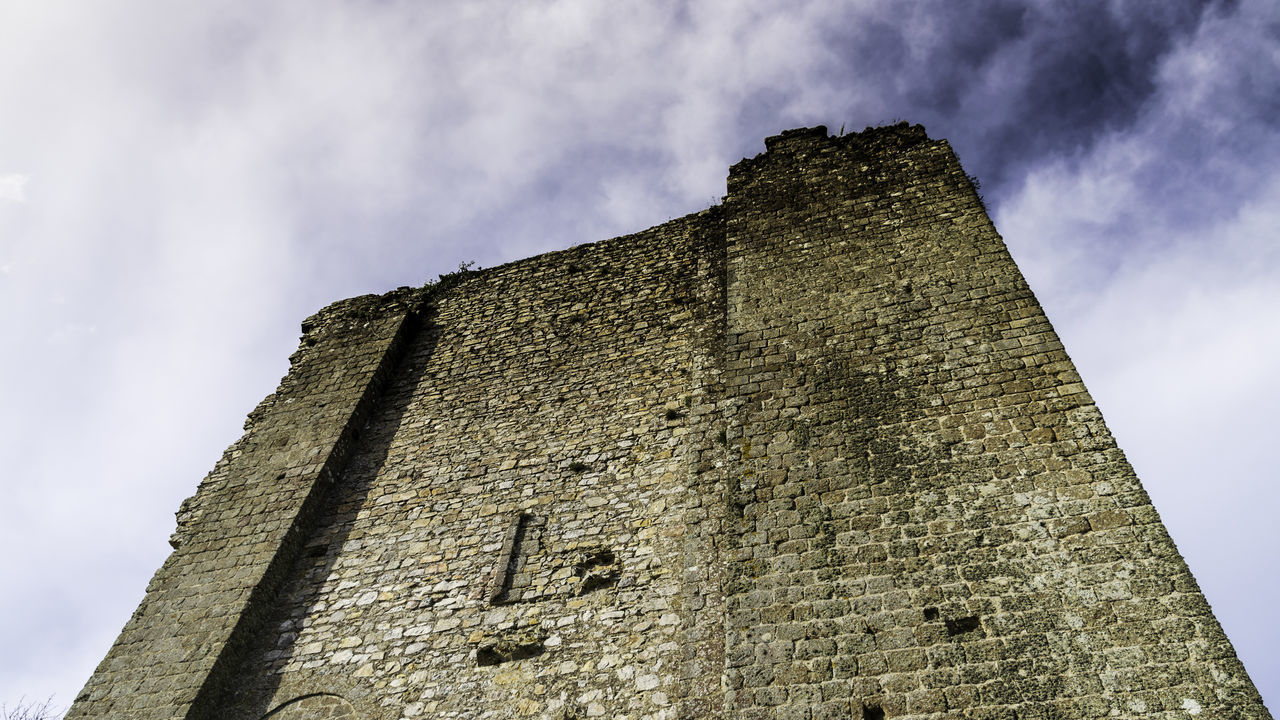 LOW ANGLE VIEW OF BUILDING AGAINST CLOUDY SKY