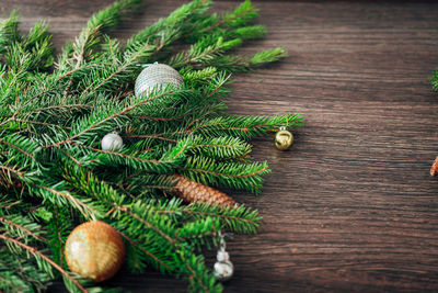 High angle view of christmas decorations on table