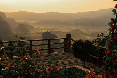 Scenic view of mountains against sky during sunset