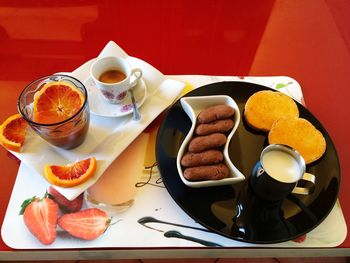 Close-up of breakfast on table