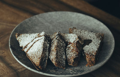 High angle view of bread in plate on table