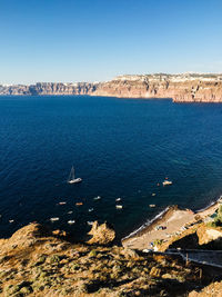 High angle view of sea against clear sky