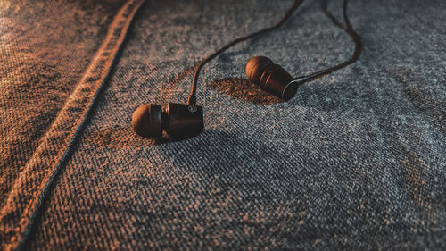 High angle view of leather on table