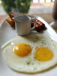 Close-up of breakfast served on table