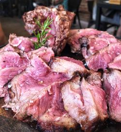 High angle view of meat on table