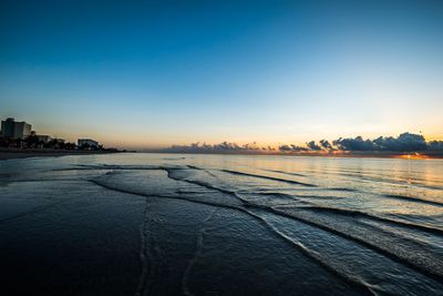 Scenic view of sea against clear blue sky