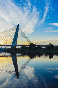 Bridge over river against sky during sunset