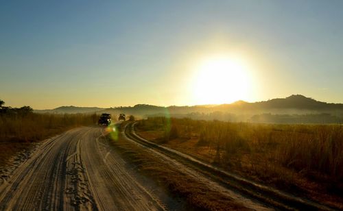 Panoramic view of road against clear sky during sunset