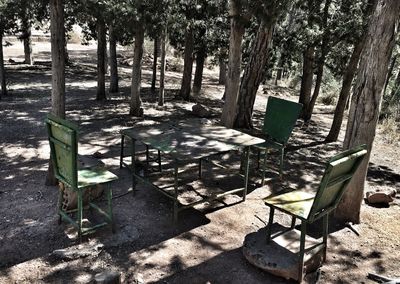 Empty chairs in park