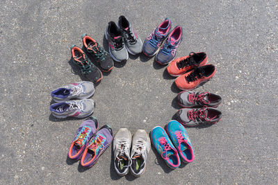 High angle view of shoes on sand