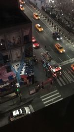 High angle view of traffic on road at night