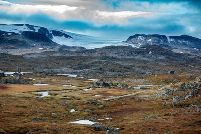 Scenic view of snowcapped mountains against sky