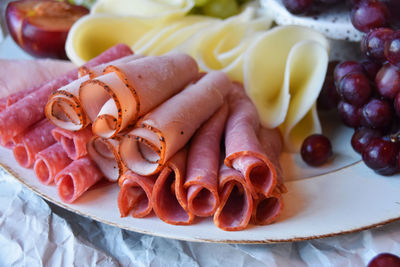 High angle view of fresh food on crumpled paper